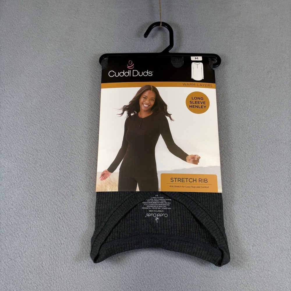 Cuddl Duds Stretch Rib Long Sleeve Henley Women's Medium Gray Warm Layer NWT - Picture 1 of 8